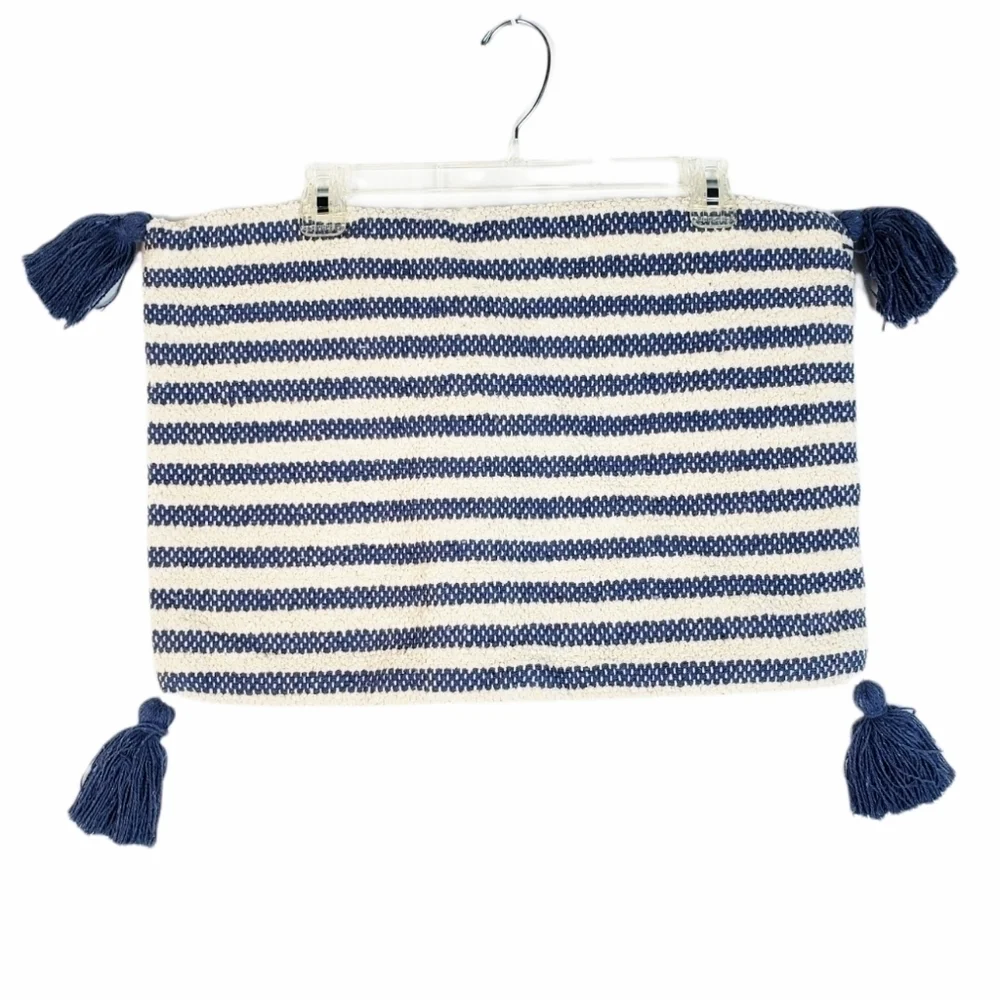 THRO textured accent pillowcase in stripe tassel NWT coastal grandma nautical